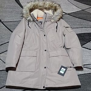 DKNY Faux-Fur-Trim Hooded Insulated Water-Resistant Windproof Jacket